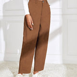 EZwear Pantalones de talle alto con bolsillo oblicuo de pana