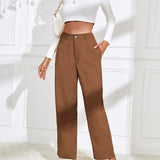 EZwear Pantalones de talle alto con bolsillo oblicuo de pana