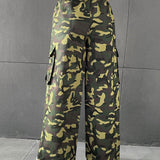 Coolane Pantalones cargo con estampado de camuflaje con bolsillo con solapa