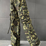 Coolane Pantalones cargo con estampado de camuflaje con bolsillo con solapa