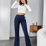 EZwear Pantalones acampanados con diseno de parche bajo con abertura