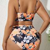 Swim Vcay Conjunto de bikini con estampado floral, sujetador sin aros y bottom de bikini de cintura alta, traje de bano de 2 piezas