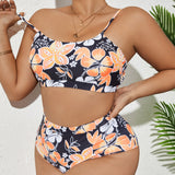 Swim Vcay Conjunto de bikini con estampado floral, sujetador sin aros y bottom de bikini de cintura alta, traje de bano de 2 piezas