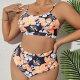 Swim Vcay Conjunto de bikini con estampado floral, sujetador sin aros y bottom de bikini de cintura alta, traje de bano de 2 piezas