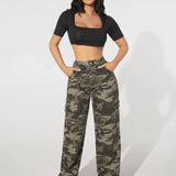 PETITE Jeans cargo con estampado de camuflaje con bolsillo con solapa