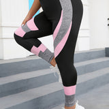 Yoga Futuristic Leggings deportivos de color combinado de cintura ancha con puntada