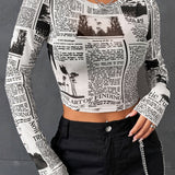 EZwear Top crop con estampado de periodico