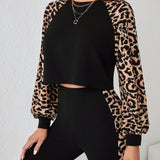 LUNE Leggings con camiseta con estampado de leopardo de manga raglan