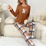 Conjunto de pijama Camiseta con estampado de oso de dibujos animados & Pantalones de cuadros