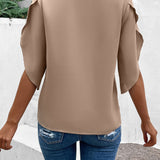 Blusa panel con encaje de manga murciélago