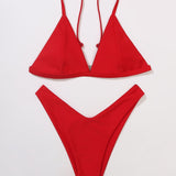 Swim Basics Conjunto de bikini liso de triangulo y corte alto para playa de verano