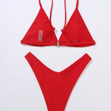 Swim Basics Conjunto de bikini liso de triangulo y corte alto para playa de verano