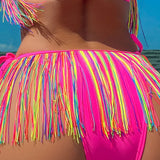 Swim Vcay Bottom de bikini de rayas de colores bajo con fleco con cordon lateral