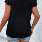 Blusa panel con encaje ribete con fruncido