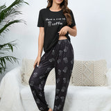 Conjunto de pijama con estampado de slogan & cafe