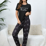 Conjunto de pijama con estampado de slogan & cafe