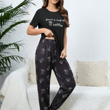 Conjunto de pijama con estampado de slogan & cafe