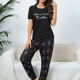 Conjunto de pijama con estampado de slogan & cafe