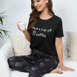 Conjunto de pijama con estampado de slogan & cafe