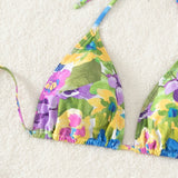 Swim Banador bikini triangulo halter con estampado floral con falda de playa & Panuelo