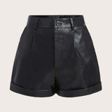 EZwear Verano Negro Y2k De Cintura Alta Roll Up Hem Shorts