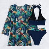 Swim Banador bikini halter con estampado tropical con kimono