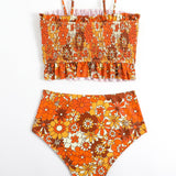 Swim Vcay Banador bikini con estampado floral Smocked bajo con fruncido