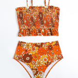 Swim Vcay Banador bikini con estampado floral Smocked bajo con fruncido