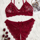 Classic Sexy Set de lenceria con encaje floral sin entrepierna