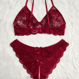 Classic Sexy Set de lenceria con encaje floral sin entrepierna