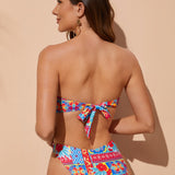 Swim Banador una pieza bandeau con estampado de panuelo