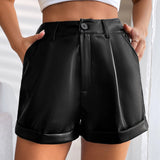 Prive Shorts de talle alto bajo de doblez PU