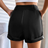 Prive Shorts de talle alto bajo de doblez PU