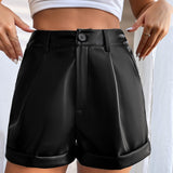 Prive Shorts de talle alto bajo de doblez PU