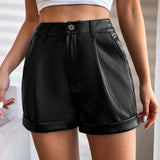 Prive Shorts de talle alto bajo de doblez PU