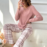 Conjunto de pijama Top tejido de canale & Pantalones con estampado de cuadros