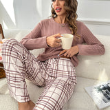 Conjunto de pijama Top tejido de canale & Pantalones con estampado de cuadros