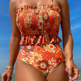 Swim Vcay Banador bikini con estampado floral Smocked bajo con fruncido