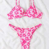 Swim Mod Conjunto de bikini estampado floral con empuje para arriba para playa en verano
