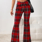 Essnce Pantalones acampanados con estampado de tartan