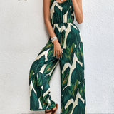 VCAY Tropical Print Wide Leg Cami One Piece Spring Jumpsuit Without Belt