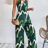 VCAY Tropical Print Wide Leg Cami One Piece Spring Jumpsuit Without Belt