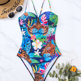 Swim Banador una pieza push up con estampado tropical