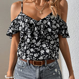 VCAY Blusa con estampado floral de hombros descubiertos