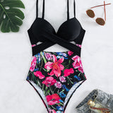 Swim Banador una pieza push up con estampado floral con tira cruzada