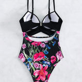 Swim Banador una pieza push up con estampado floral con tira cruzada