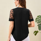 Blusa panel con malla jacquard de cuello de muesca