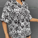 Wotto Camisa de hombro caido con graficos retro callejeros de calaveras y dibujos animados