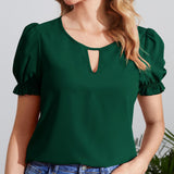 Blusa Verde Con Mangas Infladas Y Cuello De Cerradura