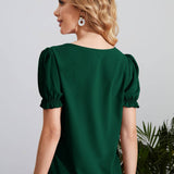 Blusa Verde Con Mangas Infladas Y Cuello De Cerradura